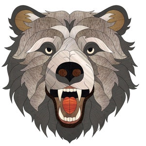 Patrón de intarsia de cabeza de oso salvaje, decoración de pared de madera de oso enojado, arte de vida silvestre, patrón de animal único, descarga digital, patrón en PDF