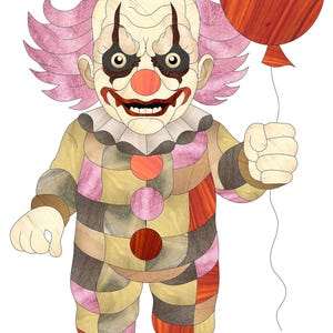 Creepy Clown Intarsia Pattern, Wooden Halloween Wall Art PDF Design (Digital Download)