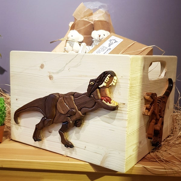 Dinosaur Wooden Toy Box, Trex, Kids Boxes, Room Organizer, House Warming, Birthday Gift, Gift For Boy, Wooden Animal Figurines, Wooden Box