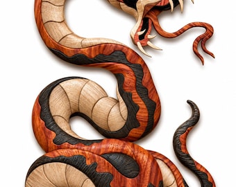 Snake Intarsia Pattern PDF, Wooden Wildlife Wall Art Digital Download