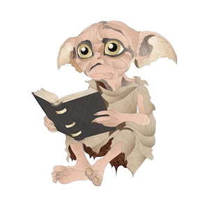 May include: A wooden marquetry artwork depicting a seated creature reading a book. The creature has large eyes, pointed ears, and is dressed in tattered clothing. The book has a black cover with gold accents.