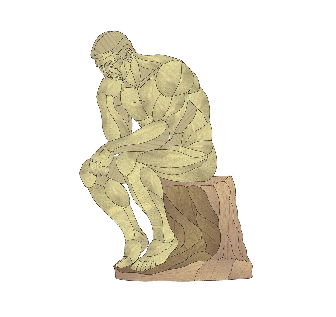 Human Body Intarsia Pattern Classical Thinker Statue Intarsia Pattern, Artistic Human Figure ...