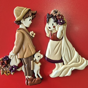 Handgefertigte Holzintarsien-Wandkunst, inspiriert von Heidi und Peter, Hochzeitszene, Türdekoration, Jubiläumsgeschenk