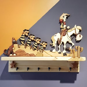 Lucky Luke and the Dalton Brothers Key Holder Intarsia  Scroll Saw Pattern Wood Intarsia Pdf Pattern Digital Pattern