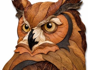 Horned Owl Intarsia Woodworking Pattern, Wildlife Art (PDF)