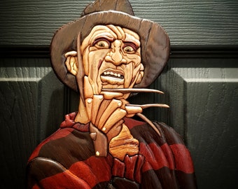 Freddy Krueger Wall Hangings, Wall Decor, Movie Fan Art, Wooden Intarsia, movie collectible, movie gift,  movie decoration, gift for him