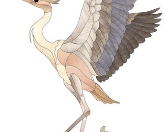 Heron Intarsia Pattern PDF, Realistic Bird Woodworking Design Digital Download