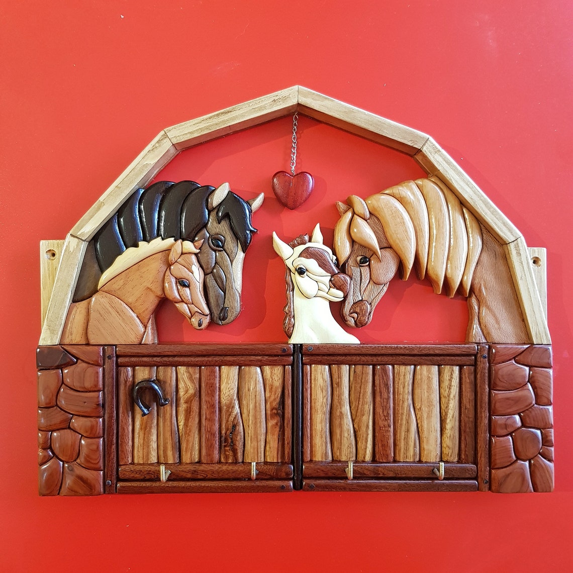 Rustic Wood Horse Barn Key Holder, Farmhouse Wall Organizer, Equestrian ...