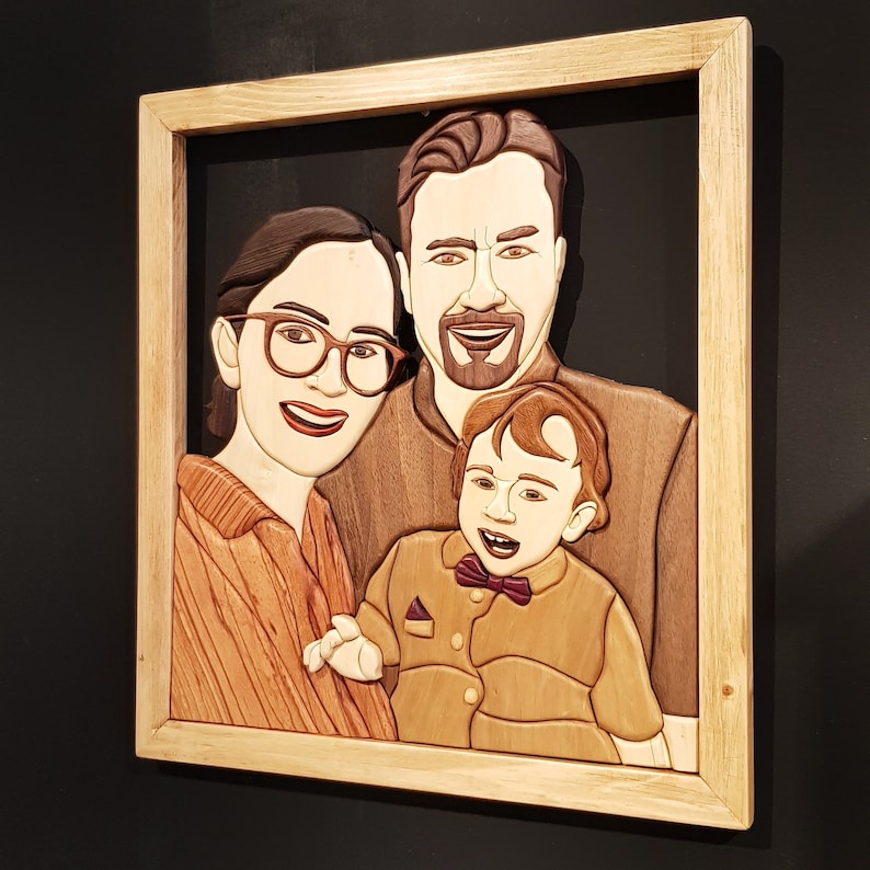 Custom Wood Intarsia Family Portrait: Personalized Wooden Wall Art - Etsy