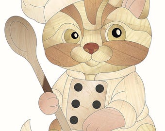 Chef Cat Intarsia Pattern PDF, Digital Download Spoon Holding Woodworking Design