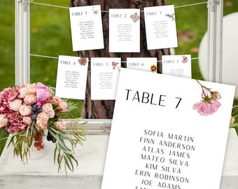 Plantilla de plano de asientos para bodas con flores silvestres prensadas (descarga digital)