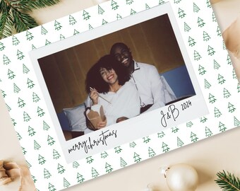 Retro Polaroid Christmas Photo Card Template, Minimalist Trees (Digital Download)