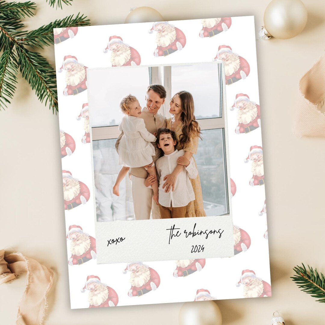 Retro Santa Polaroid Christmas Card Template, Minimalist Holiday ...