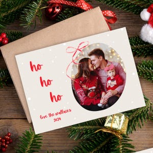 Modèle de carte de Noël, carte de Noël photo de famille, carte de vœux en téléchargement numérique, carte noeud minimaliste, modifiable sur toile, horizontal 5 x 7