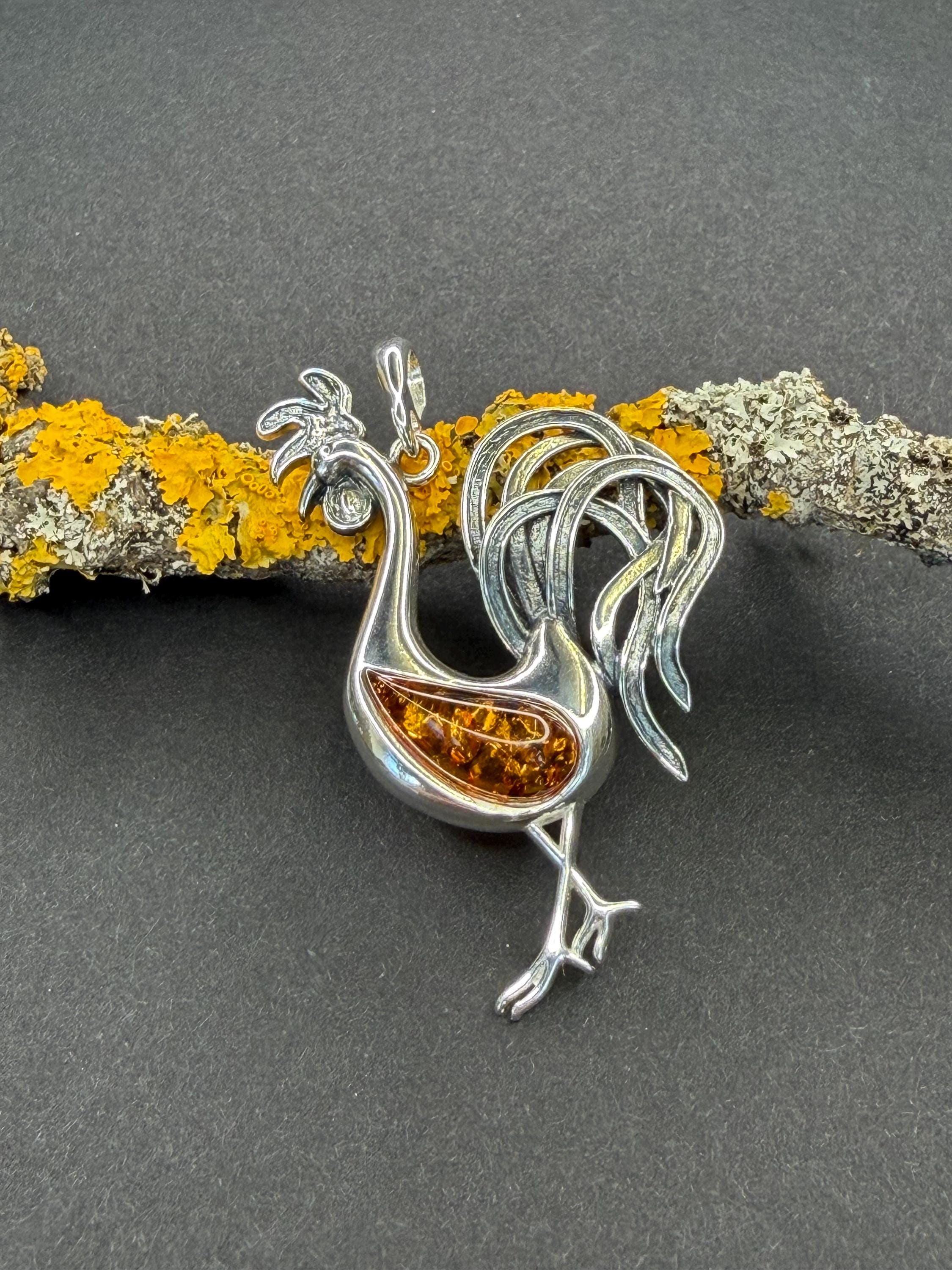 Pendentif Argent 925 & Ambre Baltique Authentique - Moderne - Neuf Avec Étiquettes - AP10