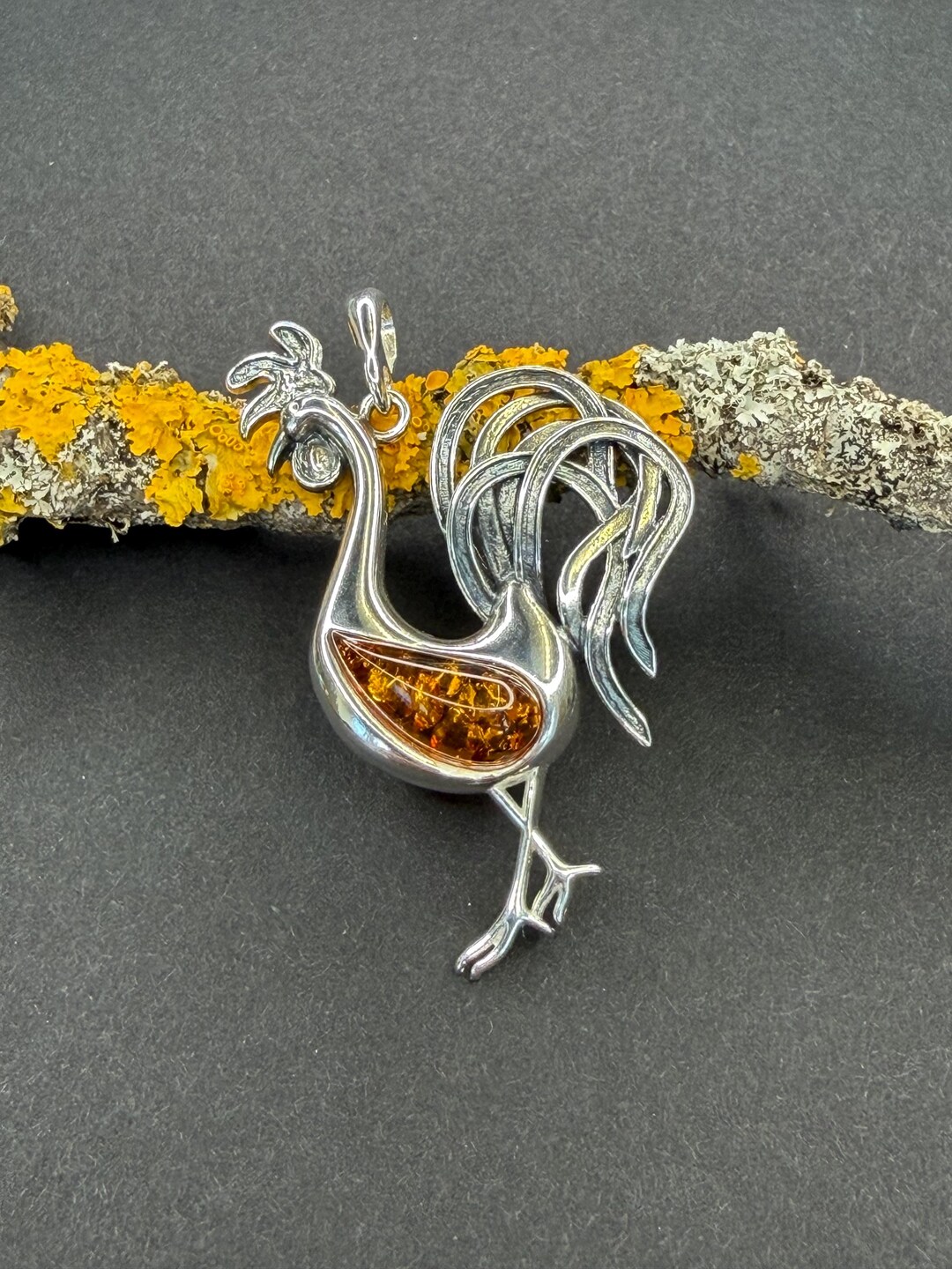 Grande Broche En Ambre Serti Clos Argent 925 ‰ - Bijou Neuf Sans Emballage, Pierre Jaune Avec Inclusions