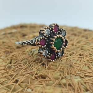 Handmade Ring Women, Turkish Handmade Silver Ladies Ring, Ottoman Ring, Emerald Topaz Ring, Ladies Ring, 925k Sterling Silver Ring