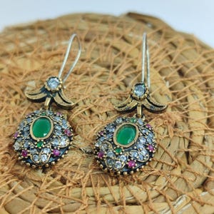 Handmade Women Earring,Turkish Handmade Earring,Ladies Earring,Emerald Topaz Earring,Ladies Earring,925k Sterling Silver ,Boho Style,Love.
