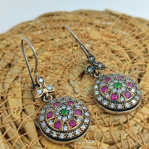 Handmade Women Earring,Turkish Handmade Earring,Ladies Earring,Emerald Topaz Earring,Ladies Earring,925k Sterling Silver ,Boho Style,Love.