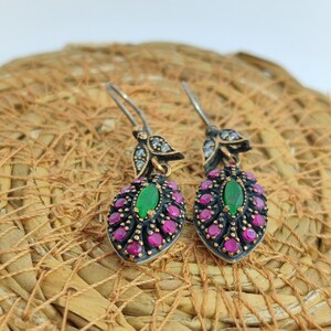 Handmade Women Earring,Turkish Handmade Earring,Ladies Earring,Emerald Topaz Earring,Ladies Earring,925k Sterling Silver ,Boho Style,Love.