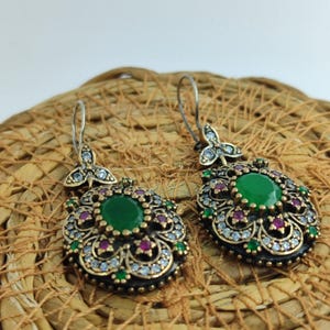 Handmade Women Earring,Turkish Handmade Earring,Ladies Earring,Emerald Topaz Earring,Ladies Earring,925k Sterling Silver ,Boho Style,Love.