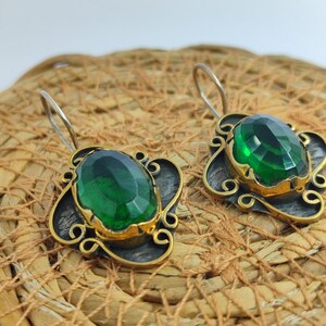 Handmade Women Earring,Turkish Handmade Earring,Ladies Earring,Emerald Topaz Earring,Ladies Earring,925k Sterling Silver ,Boho Style,Love.