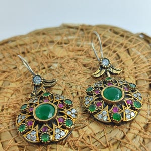 Handmade Women Earring,Turkish Handmade Earring,Ladies Earring,Emerald Topaz Earring,Ladies Earring,925k Sterling Silver ,Boho Style,Love.