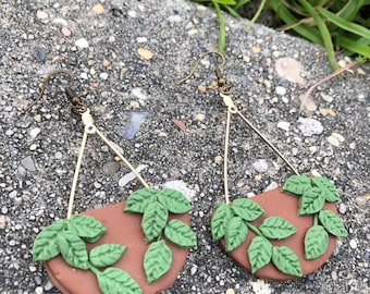 Plant earrings | Dangle jewelry | Plant mom | Clay | Handmade | Hanging Plants