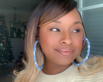 Large Denim Hoop Earrings | 60mm | 100mm | Stylish | Trendy | Jean | Hoops | Jewelry | Chic Ear | Cloth Earrings