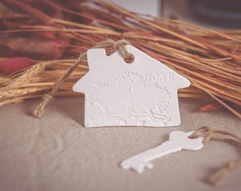 House and Key Ornament, House Warming Gift, Clay Home Gift, First Christmas in New Home, Christmas Ornaments