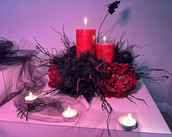 Halloween Decor, Halloween Centerpiece, Fall decor, Halloween Table Arrangement, Black Decor