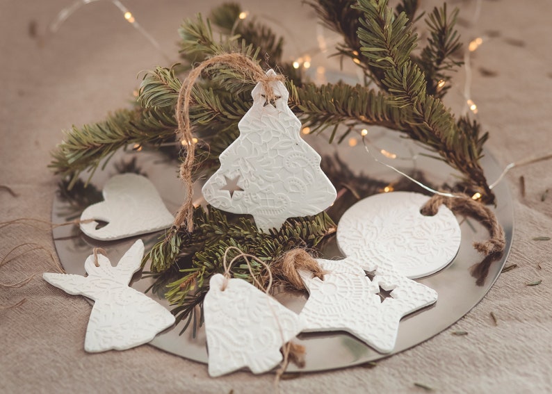 Christmas Angel, Set of 5 Christmas tree ornaments, Minimalist Christmas decorations, Scandinavian Christmas decor, Rustic Christmas decor image 2