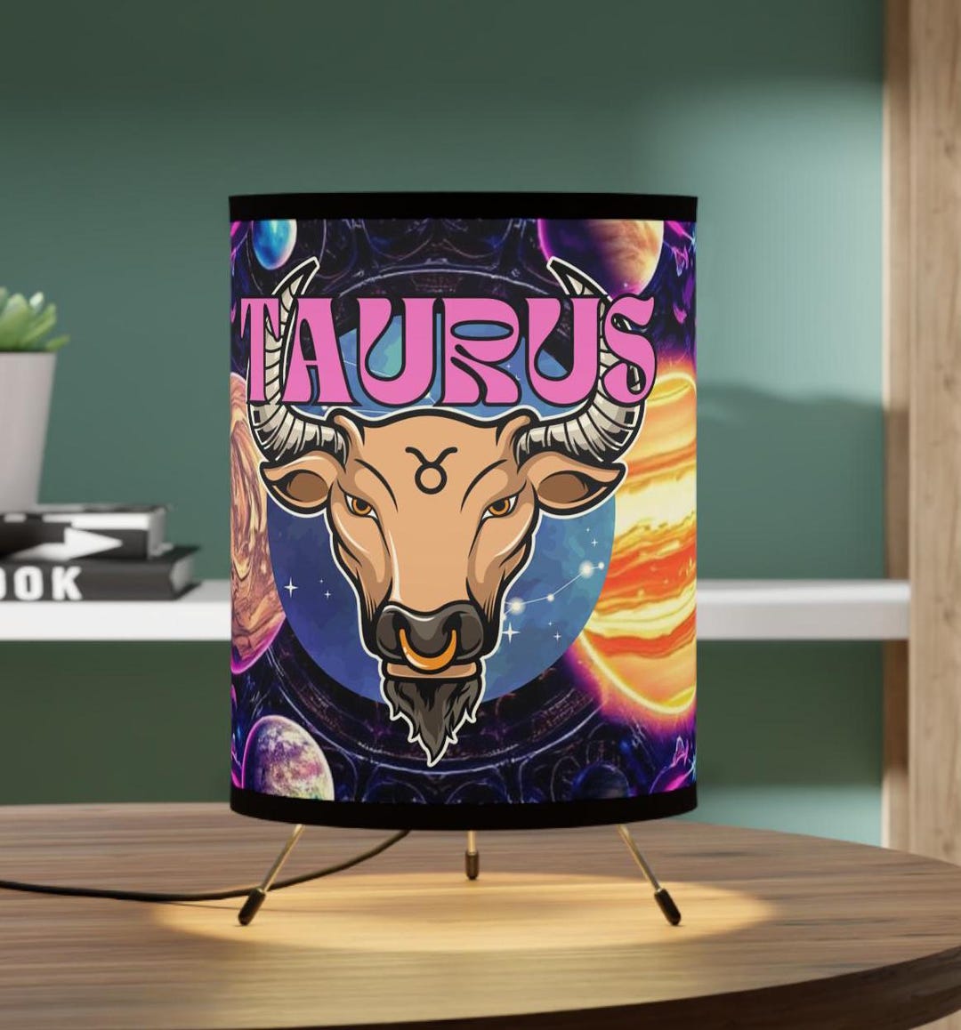 Taurus Lamp, Taurus Zodiac Astrology Gift, Psychedelic Tripod Lamp, US ...