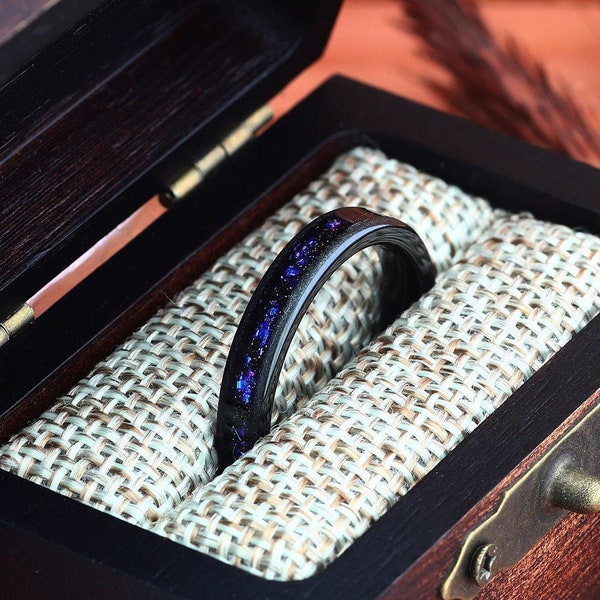 Nebula Ring, Womens Wedding Ring, Sandblasted Black Tungsten Outer Space Ring, Black Ring, Wedding Band, Anniversary Ring, 4mm Comfort Fit