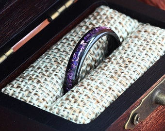 Anillo Nebulosa, Anillo de Bodas para Mujer, Anillo Espacial de Tungsteno Negro, Anillo de Arenisca, Anillo de Bodas con Cúpula, Anillo de Bodas para Hombre, Ajuste Cómodo de 4 mm