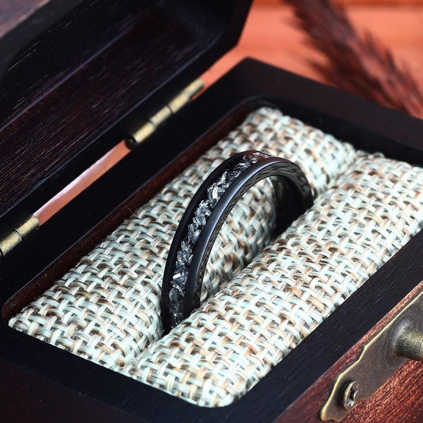 Meteorite Ring, Womens Wedding Ring Meteorite Black Tungsten, Brushed Matte Black Tungsten Ring, Womens Wedding Band, Comfort Fit 4mm