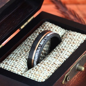 Deer Antler Black Brushed & Rose Gold Strip Tungsten Wedding Ring, Mens Wedding Ring, Womens Wedding Band, Antler Ring 6mm Comfort Fit