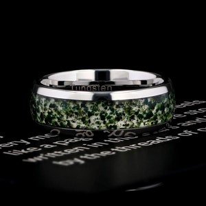 Green Moss Agate Ring, Silver Tungsten Ring, Mens Wedding Ring, Mens Wedding Band, Anniversary Ring, Engagement Ring, Promise Ring, 8mm