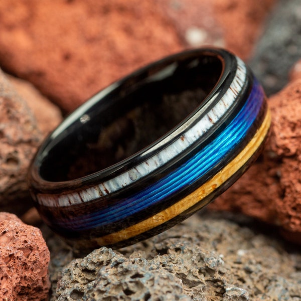 Mens Antler Wedding Band Etsy