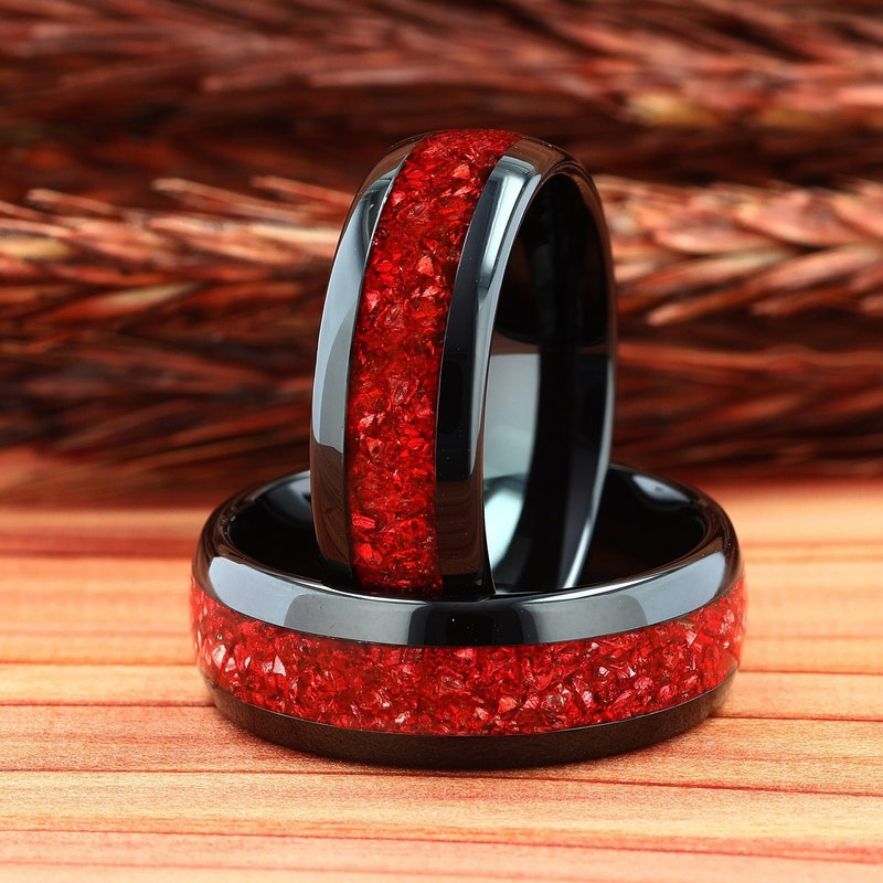 Black and Red Wedding Ring - Etsy