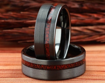 Dinosaur Bone Ring, Mens Wedding Ring, Brushed Black Tungsten Ring, Brushed Tungsten Band, Mens Wedding Band, Mens Ring, Comfort Fit 8mm