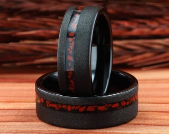 Dinosaur Bone Ring, Mens Wedding Ring, Sandblasted Black Tungsten