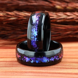 Nebula Ring, Mens Wedding Ring, Black Tungsten Outer Space Ring, Black Ring, Dome, Polish, Mens Wedding Band, Mens Ring, Comfort Fit 8mm