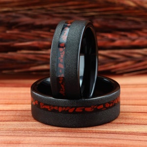 Dinosaur Bone Ring, Mens Wedding Ring, Sandblasted Black Tungsten Ring, Mens Ring, Mens Wedding Band, Gift for Him, Comfort Fit 8mm