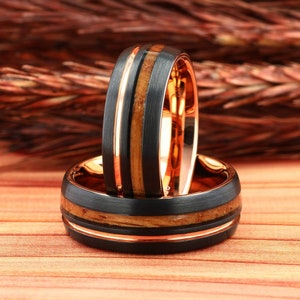 Mens Weddng Ring Whiskey Barrel Wood Black Domed Tungsten, Mens Wooden Wedding Band, Whiskey Barrel Ring, 8mm Promise Ring, Gift for Him
