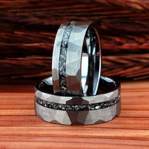 Meteorite Mens Wedding Ring Silver Hammered Tungsten , Men Wedding Ring, Silver Tungsten Ring, Mens Ring, Mens Wedding Band, Comfort Fit 8mm