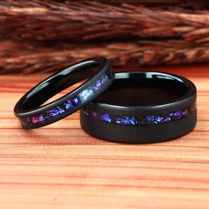 Sandblasted Sandstone Black Tungsten Ring, Couples Wedding Band, Women Wedding Ring, Mens Wedding Ring, Black Ring, Comfort Fit 8mm | 4mm