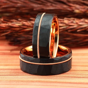 Guitar String Ring, Hammered Wedding Band, Brushed Ring, Tungsten Men's Wedding Ring, Guitarist Ring, Musician Ring, Comfort Fit 8mm