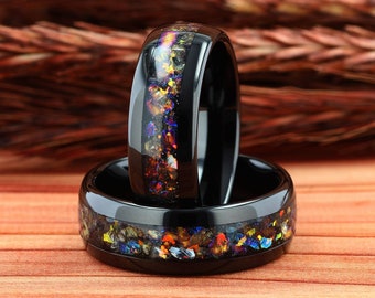 Anillo Nebula, anillo de bodas para hombre, anillo de tungsteno negro para el espacio exterior, anillo negro, banda de bodas negra con forma de cúpula para hombre, anillo para hombre de ajuste cómodo de 8 mm