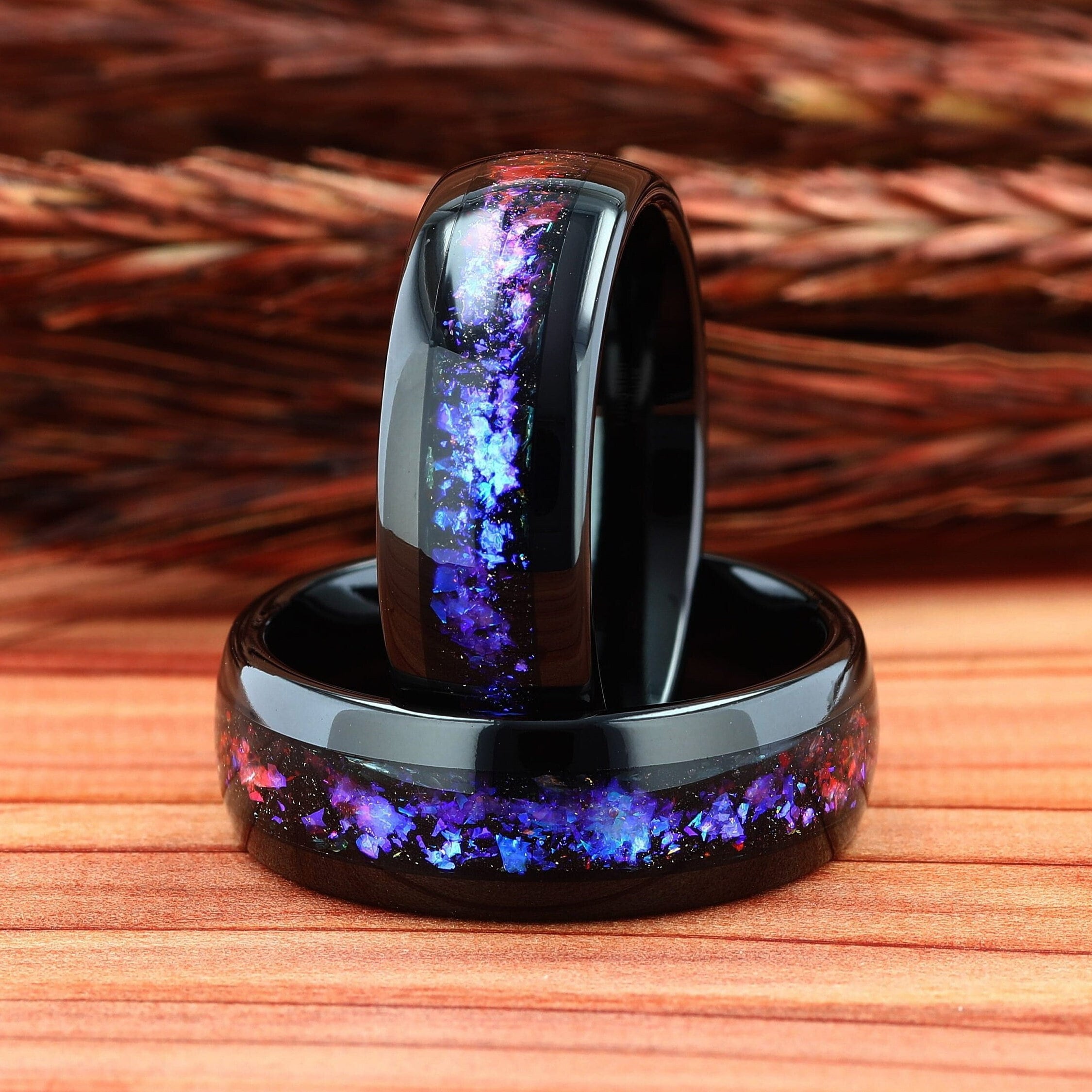 Nebula Ring, Mens Wedding Ring, Black Tungsten Outer Space Ring, Black Ring, Dome, Polish, Mens Wedding Band, Mens Ring, Comfort Fit 8mm